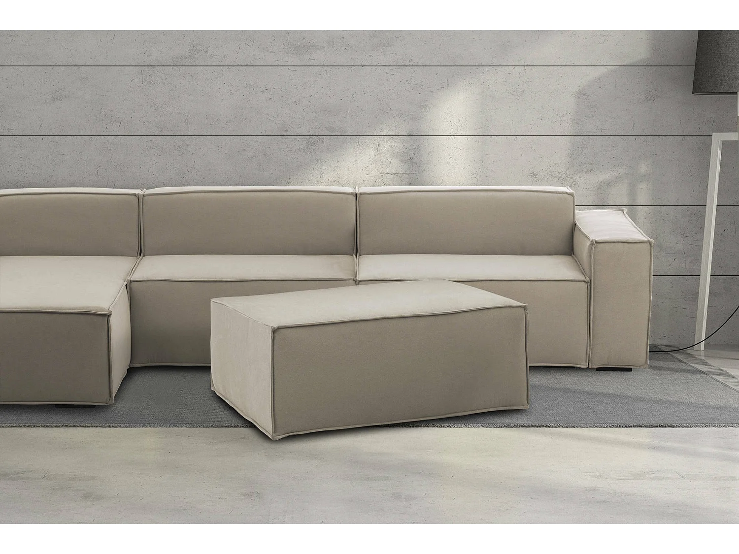 Pouf Antonella, Pouf de salon, Fauteuil relaxant en tissu rembourré, 100% Made in Italy, 100x70h43 cm, Taupe