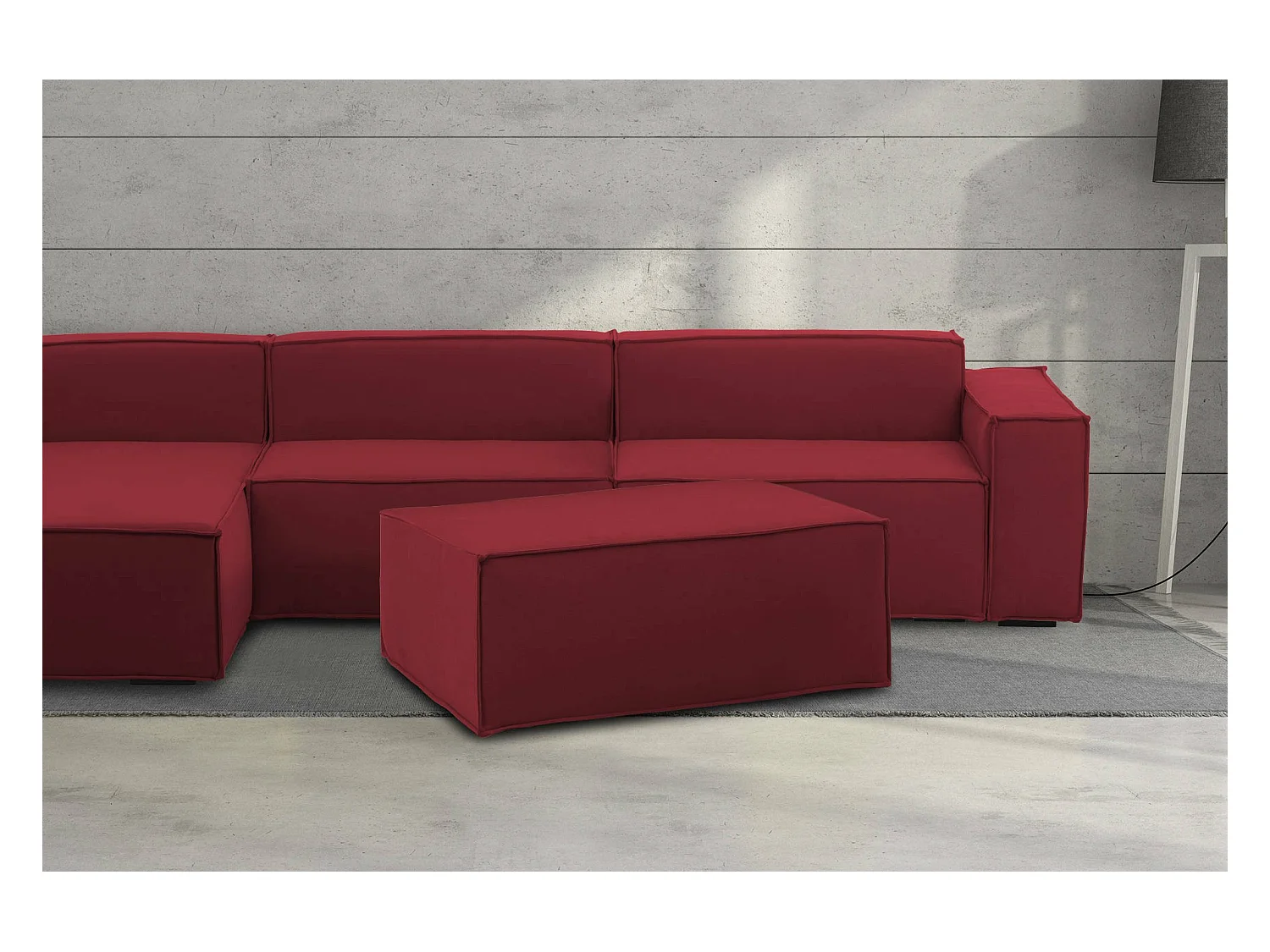 Pouf Antonella, Pouf de salon, Fauteuil relaxant en tissu rembourré, 100% Made in Italy, 100x70h43 cm, Rouge
