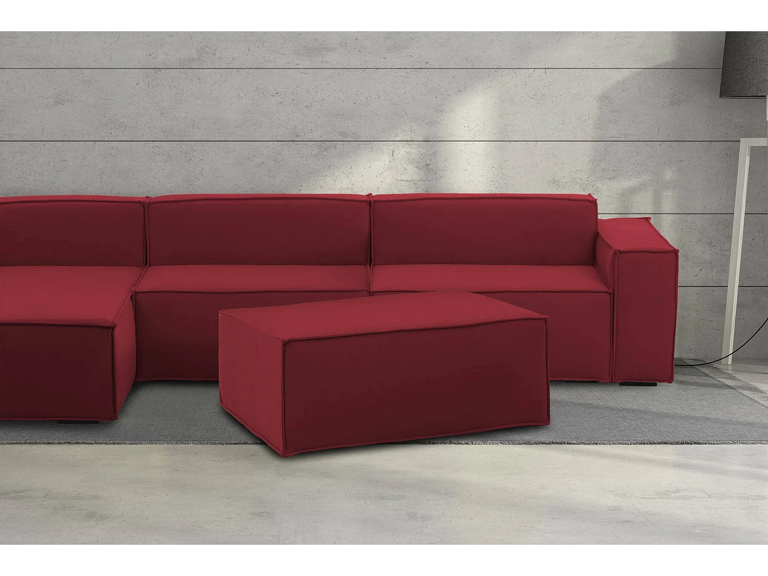 Puff Antonella, Otomana de la sala de estar, 100% Made in Italy, Sillón relax en tela tapizada, Cm 100x70h43, Rojo