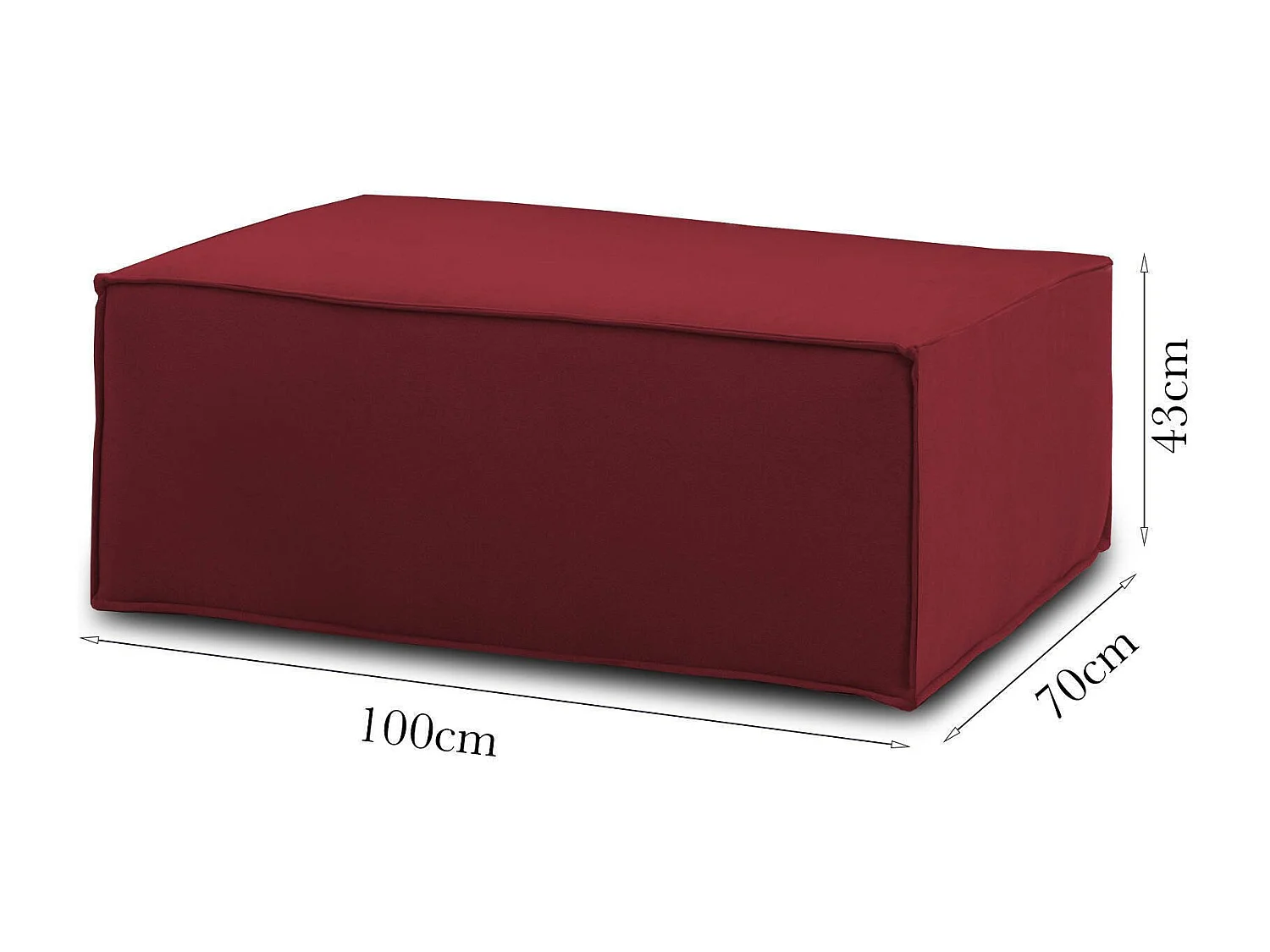 Talamo Italia Pouf Antonella 70x100x43h cm Rood Afneembaar, Rechthoekig, Structuur van Massiefhout Made in Italy