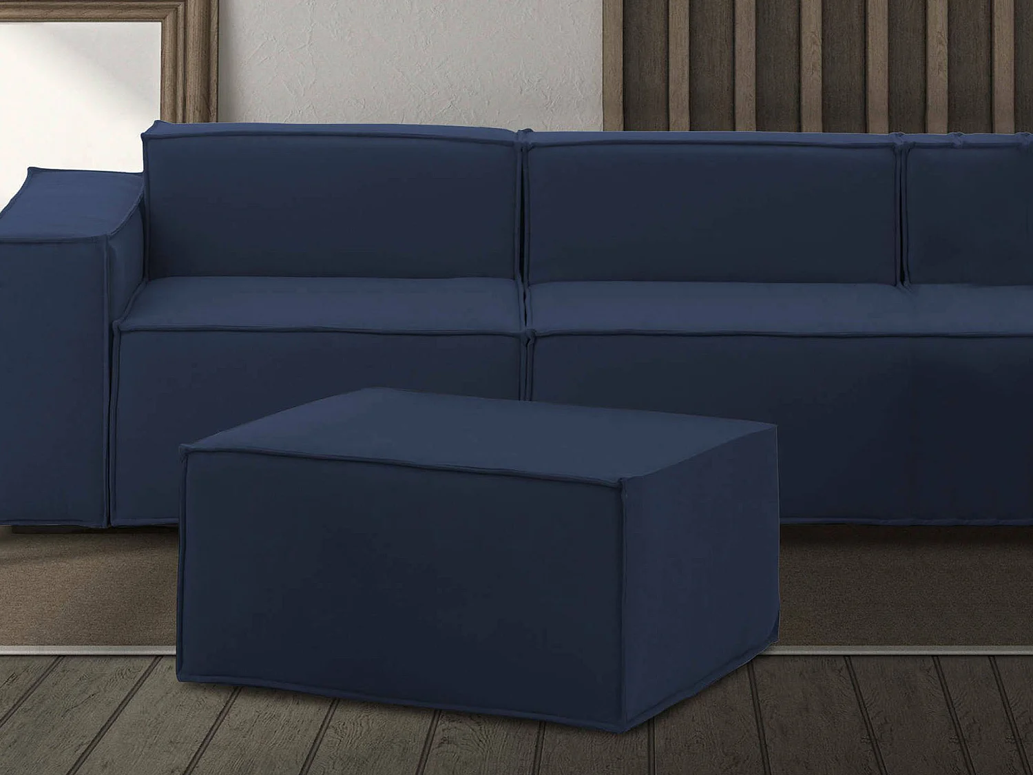 Pufe Barbara, Pufe de sala, 100% Fabricado na Itália, Poltrona relaxante em tecido acolchoado, 80x70h43 cm, Azul
