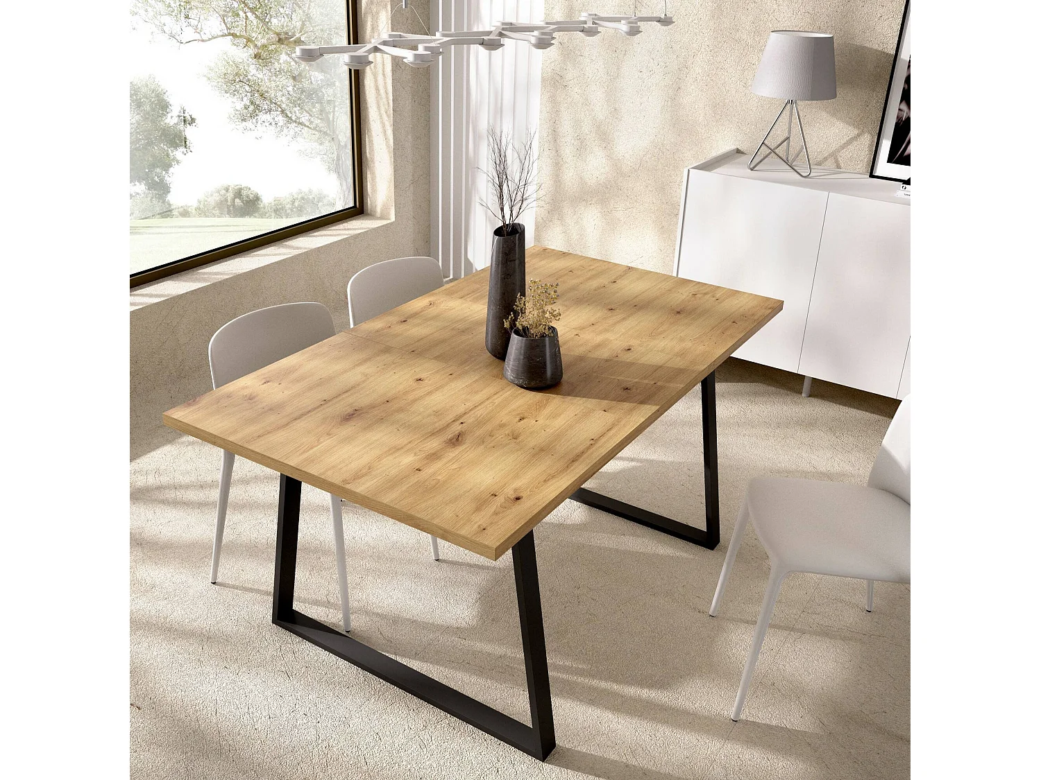 Ausziehbarer-Tisch Canale, Mehrzweck-Esskonsole, rechteckiger Küchen- oder Esszimmertisch, 160 x 90 x 75 cm, Nodi-Eiche