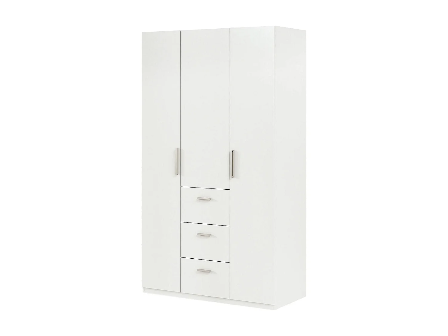 Garderobe Providence, Schlafzimmer Kleiderschrank mit 3 Flügeltüren, Schrank mit Kleiderstange und 3 Einlegeböden, 117x52h203 cm, Weiß