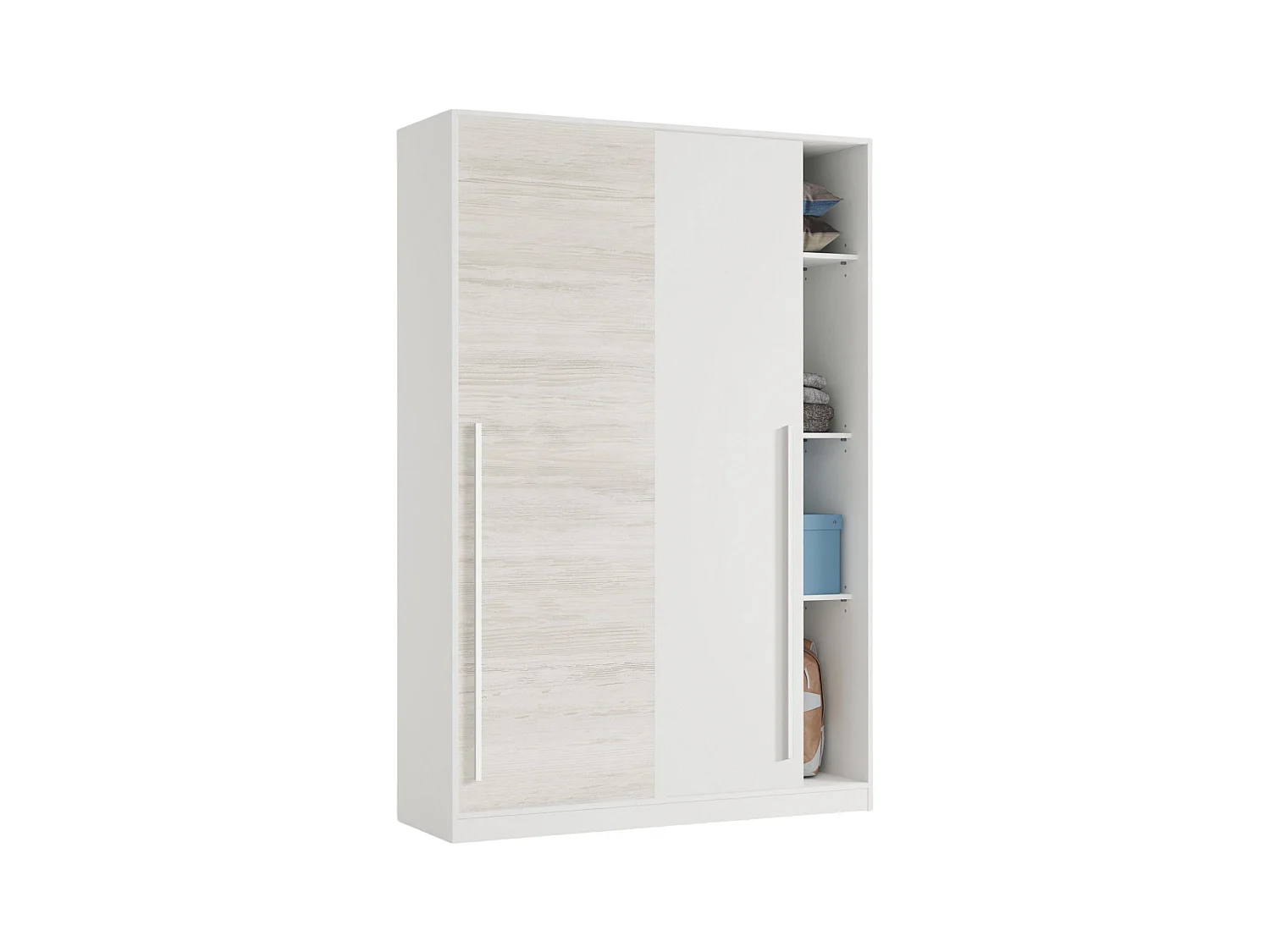 Garderobe Downey, Schlafzimmer Kleiderschrank mit 2 Schiebetüren, Schrank mit Kleiderstange und 3 Einlegeböden, 120x50h200 cm, AltWeiß