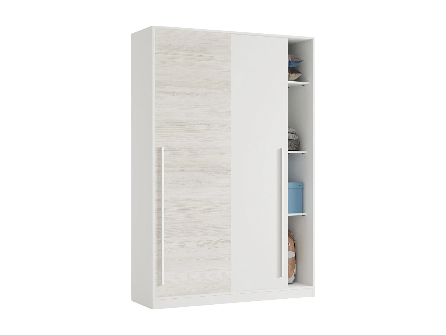 Dmora Kledingkast 2 Deuren Downey 50x200h cm Wit Antiek Garderobe 4 Planken, Slaapkamerkast Laden