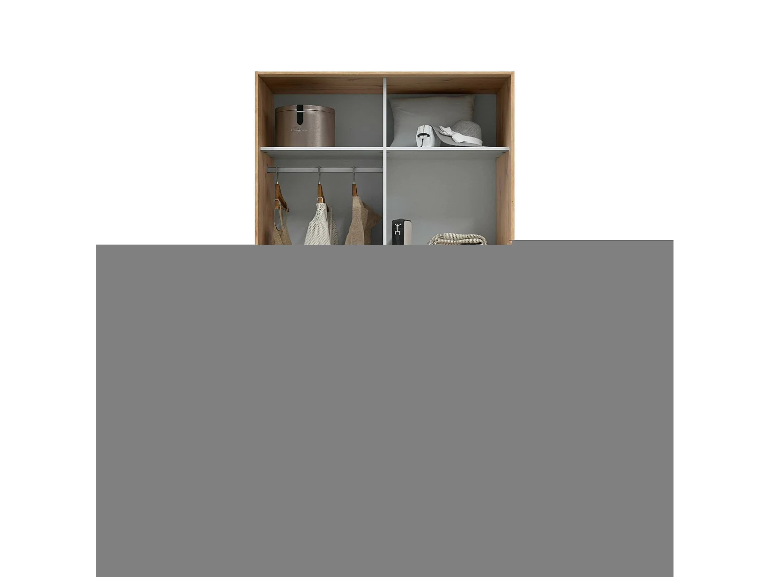 Armoire Waterbury, Armoire de chambre avec 2 portes coulissantes, Armoire avec 3 étagères et tringle à vêtements, 120x50h200 cm, Blanc et Chêne Noeud