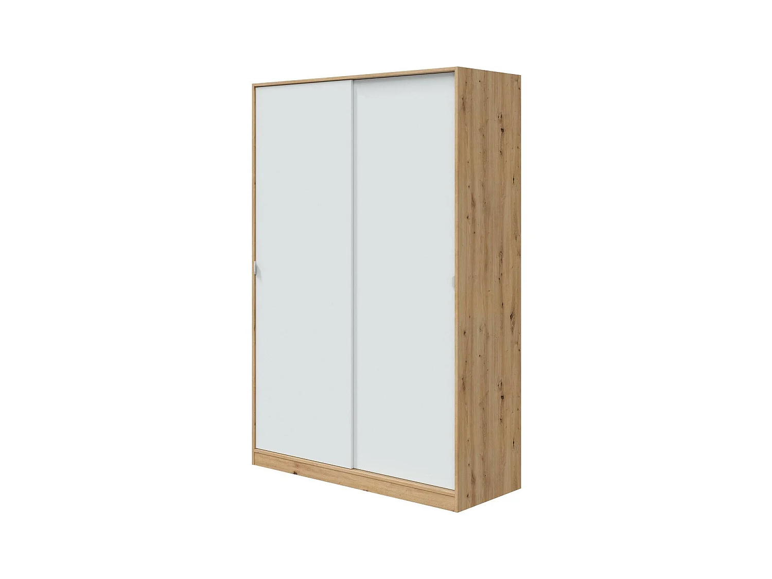 Armoire Waterbury, Armoire de chambre avec 2 portes coulissantes, Armoire avec 3 étagères et tringle à vêtements, 120x50h200 cm, Blanc et Chêne Noeud