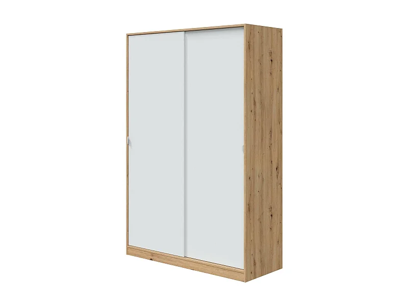 Waterbury Kledingkast, Slaapkamerkast met 2 schuifdeuren, Kast met 3 planken en kledingroede, 120x50h200 cm, Wit en Knoopeiken