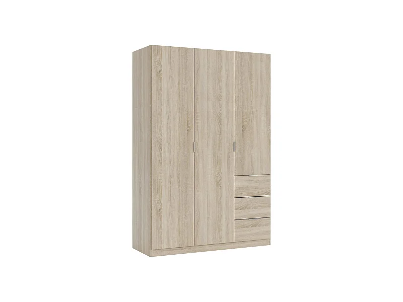Armoire Fullerton, Armoire de chambre avec 3 portes et 3 tiroirs, Armoire avec 3 étagères et tringle à vêtements, 135x52h200 cm, Chêne