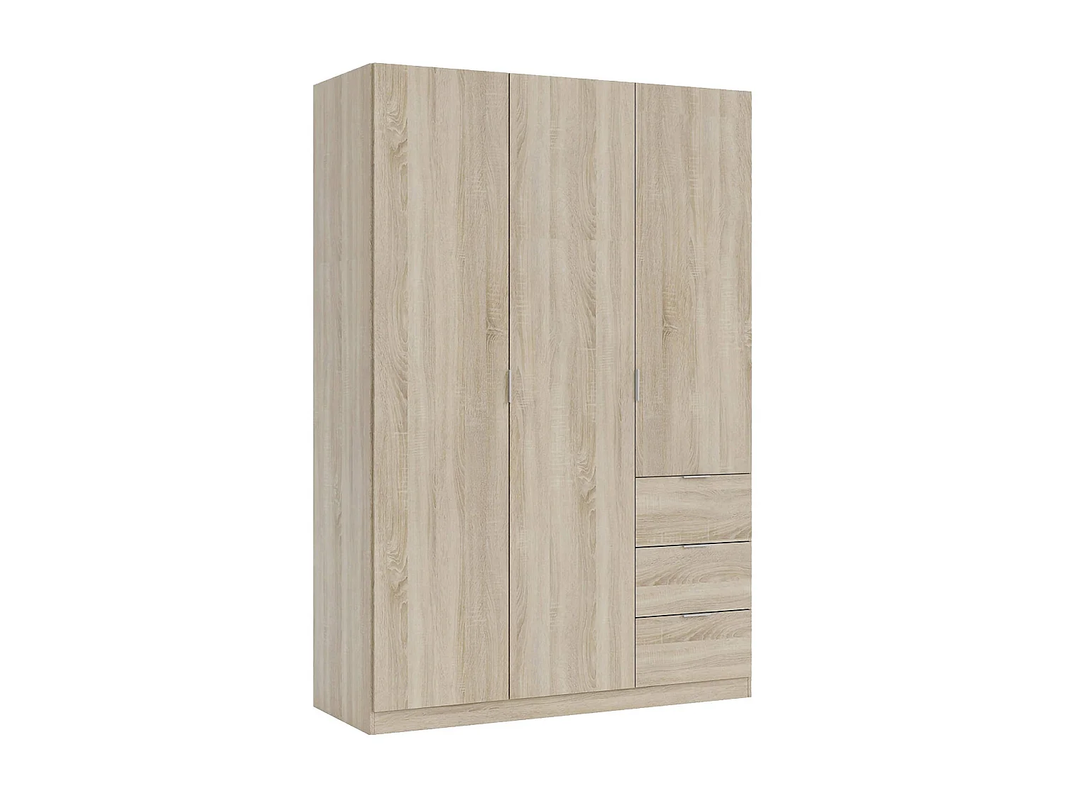 Armoire Fullerton, Armoire de chambre avec 3 portes et 3 tiroirs, Armoire avec 3 étagères et tringle à vêtements, 135x52h200 cm, Chêne