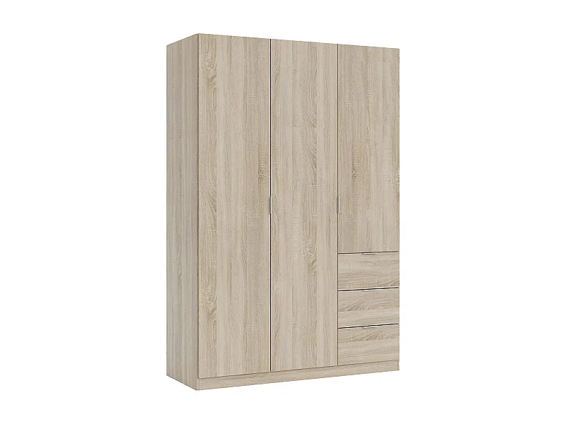 Armoire Fullerton, Armoire de chambre avec 3 portes et 3 tiroirs, Armoire avec 3 étagères et tringle à vêtements, 135x52h200 cm, Chêne