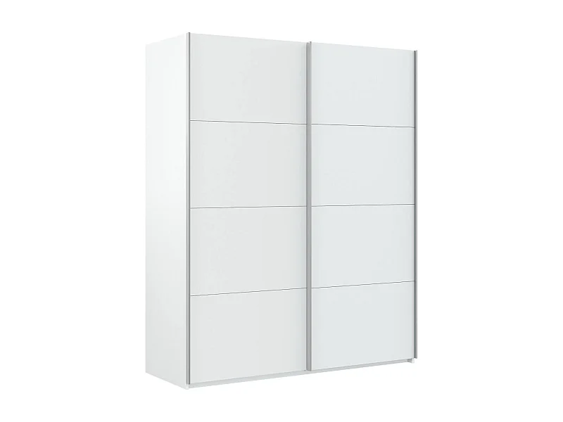 Armoire Ponce, Armoire de chambre avec 2 portes coulissantes, Armoire avec tringle à vêtements et 2 étagères, 150x60h200 cm, Blanc brillant
