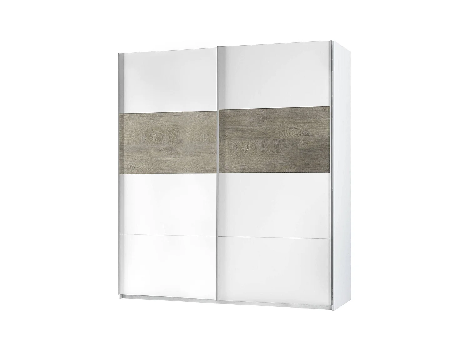 Elgin kledingkast, Slaapkamerkast met 2 schuifdeuren, Kast met kledingroede en 3 planken, 180X60h200 cm, Wit en Eiken