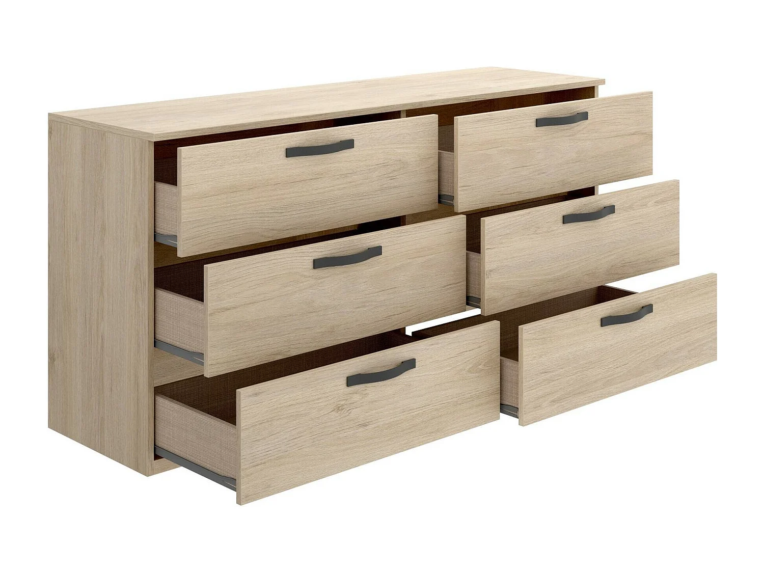 Commode Daint, Commode de chambre à coucher, Commode avec 6 tiroirs, 140x45h72 cm, Chêne