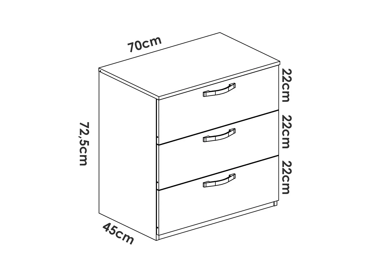 Cassettiera Peres, Settimanale per camera da letto, Comò con 3 cassetti, 70x45h72 cm, Rovere