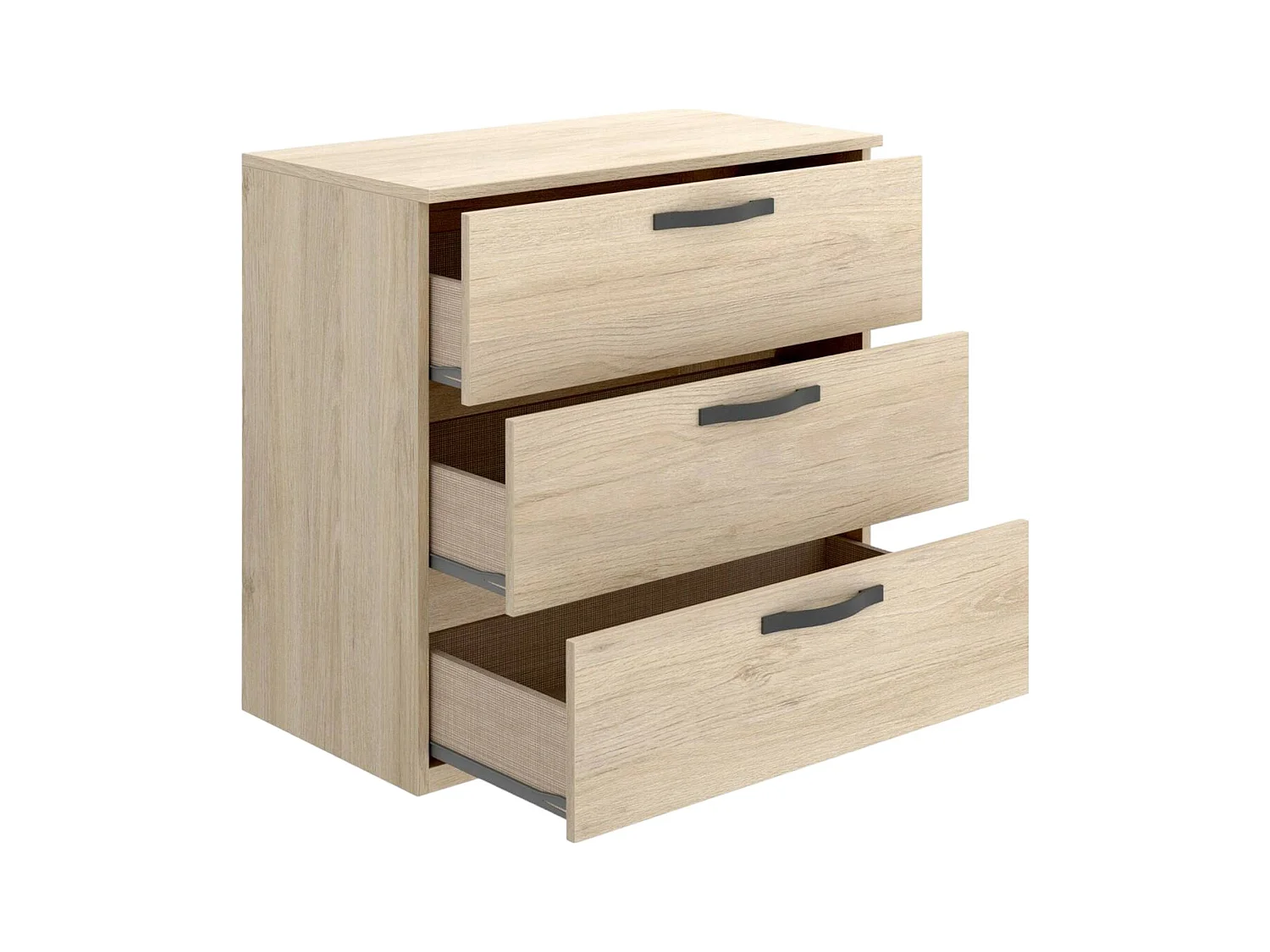 Cassettiera Peres, Settimanale per camera da letto, Comò con 3 cassetti, 70x45h72 cm, Rovere