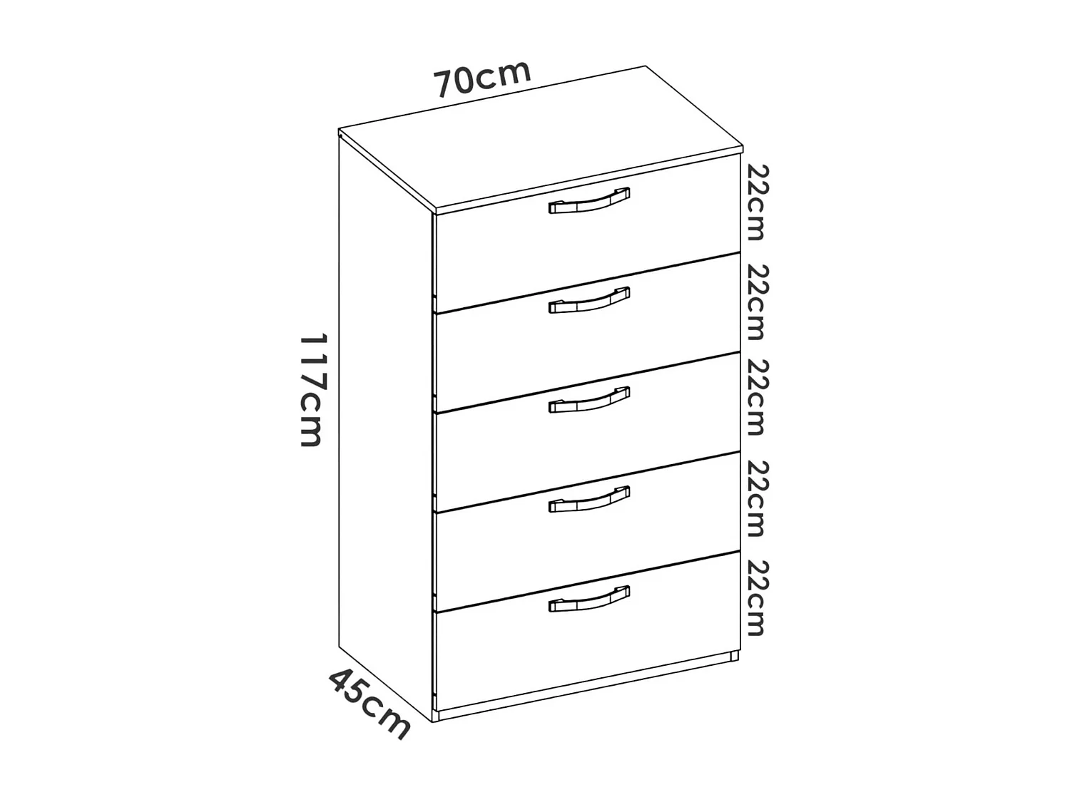 Commode Lavarela, Commode pour la chambre, Commode avec 5 tiroirs, 70x45h117 cm, Chêne