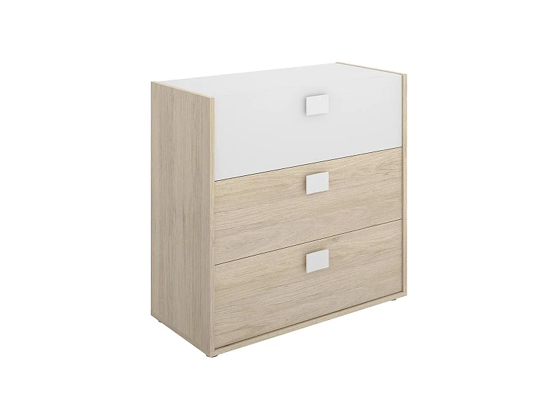 Commode Sella, Commode pour la chambre, Commode avec 3 tiroirs, 80x43h81 cm, Chêne et Blanc