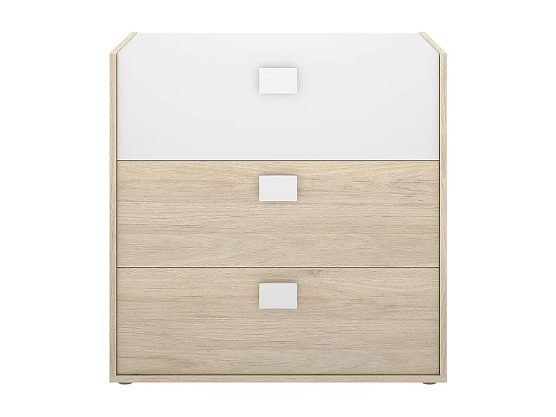 Commode Sella, Commode pour la chambre, Commode avec 3 tiroirs, 80x43h81 cm, Chêne et Blanc