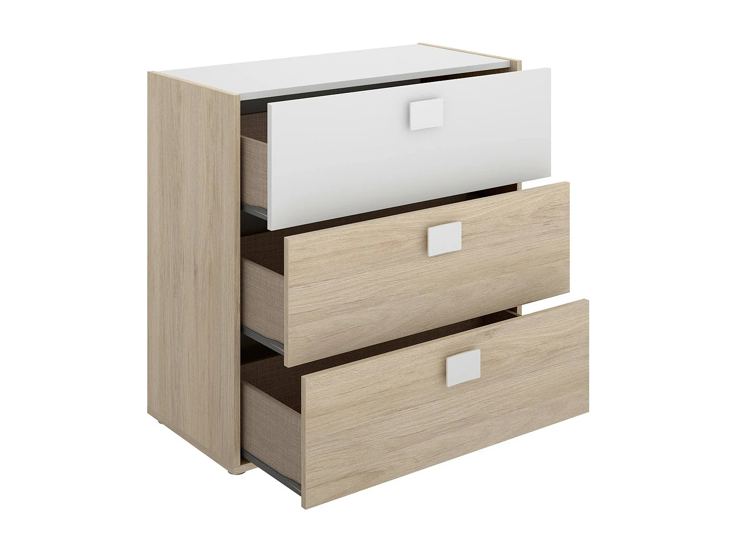 Dmora Ladekast "Sella" 43x80x81h cm Bruin Eiken, 3 Laden, Schuifopen, Schuifsluiting