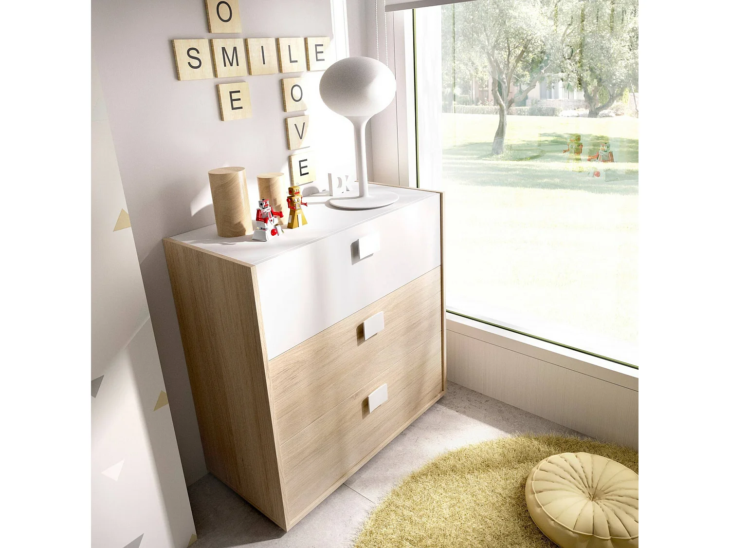 Dmora Ladekast "Sella" 43x80x81h cm Bruin Eiken, 3 Laden, Schuifopen, Schuifsluiting