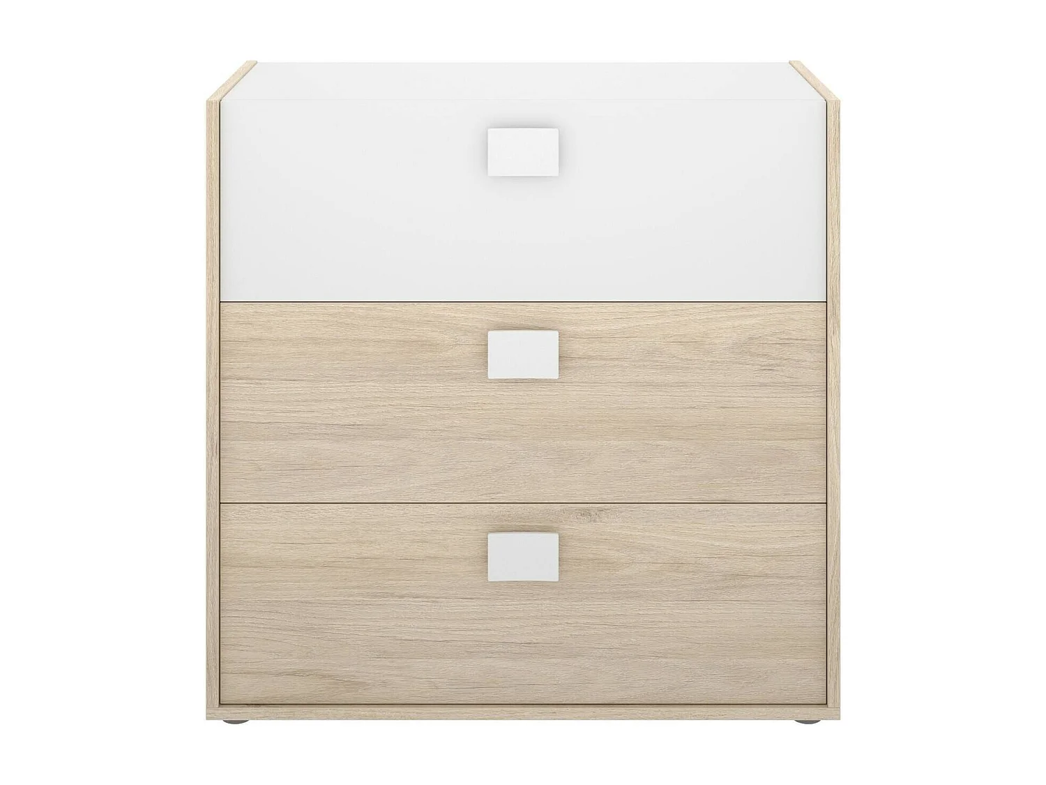 Commode Sella, Commode pour la chambre, Commode avec 3 tiroirs, 80x43h81 cm, Chêne et Blanc