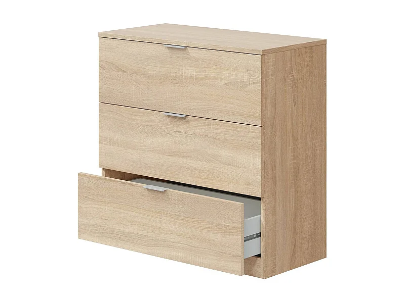 Kommode Whittier, Schlafzimmerkommode, Septett mit 3 Schubladen, 77x38h80 cm, Eiche