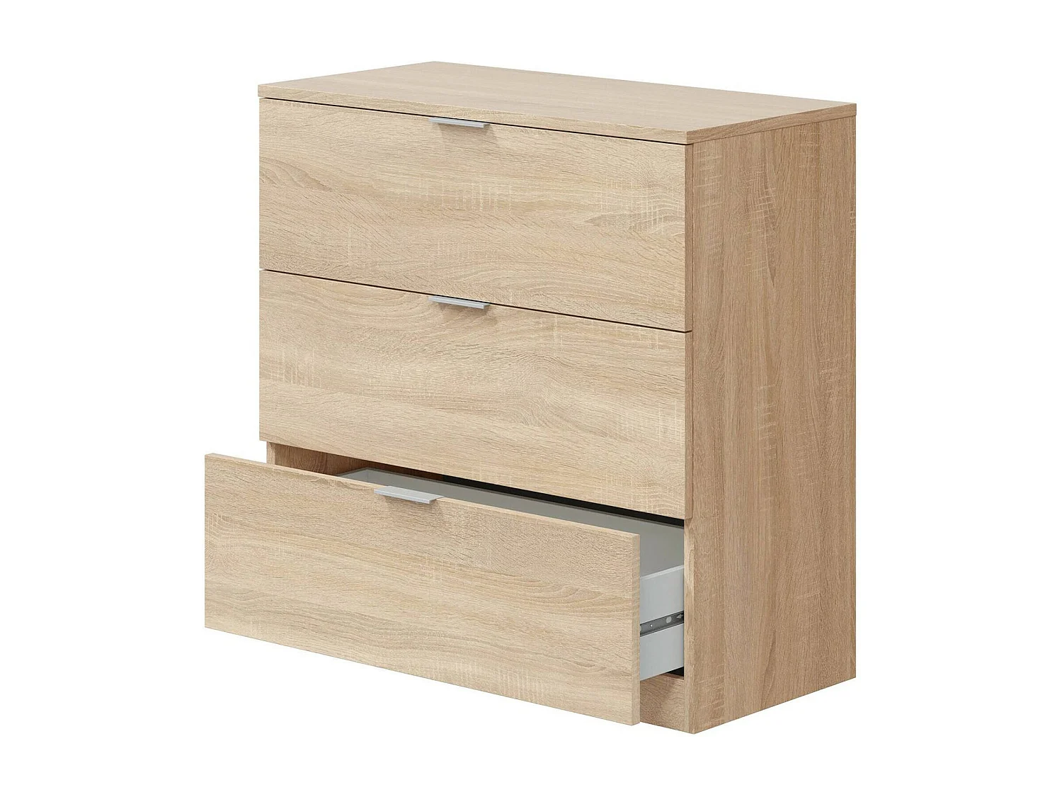 Whittier ladekast, Slaapkamer ladekast, Ladekast met 3 laden, 77x38h80 cm, Eiken