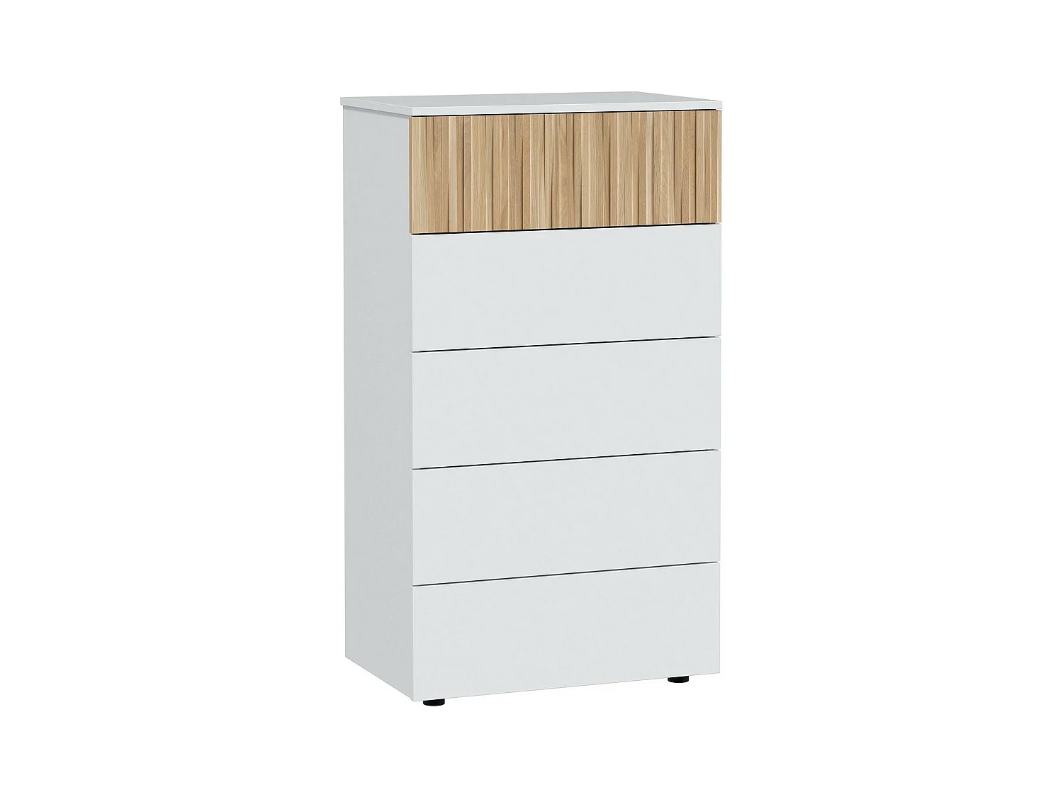 Commode Wynne, commode à 5 tiroirs, commode pour la chambre, commode moderne, 61x40h109 cm, blanc et chêne
