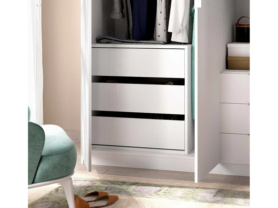 Commode Vinson, Commode pour intérieurs de garde-robe, Commode de chambre avec 3 tiroirs, 60x40h60 cm, Blanc