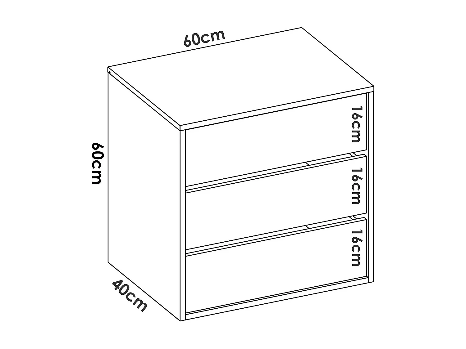 Commode Vinson, Commode pour intérieurs de garde-robe, Commode de chambre avec 3 tiroirs, 60x40h60 cm, Blanc