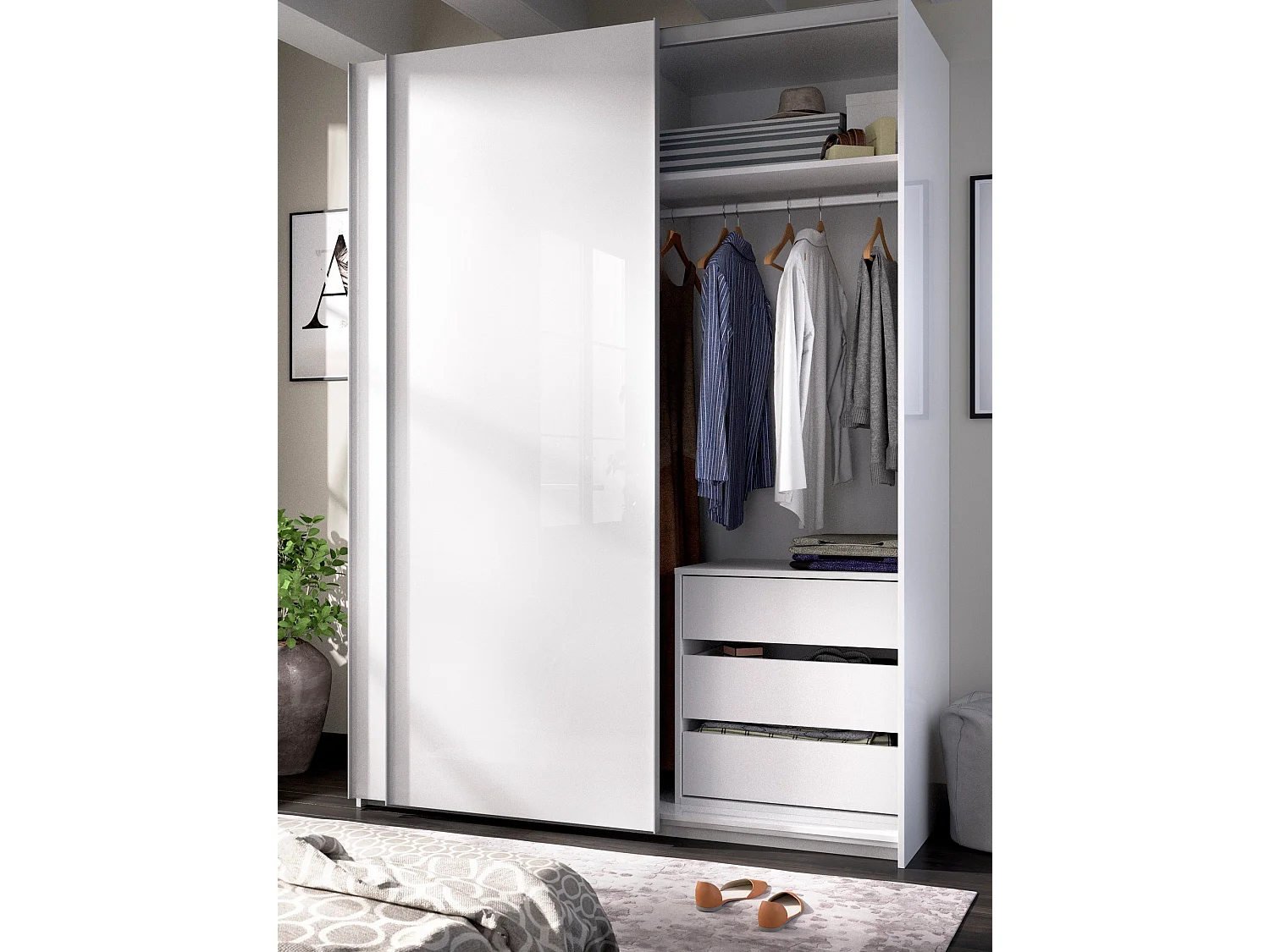 Commode Vinson, Commode pour intérieurs de garde-robe, Commode de chambre avec 3 tiroirs, 60x40h60 cm, Blanc