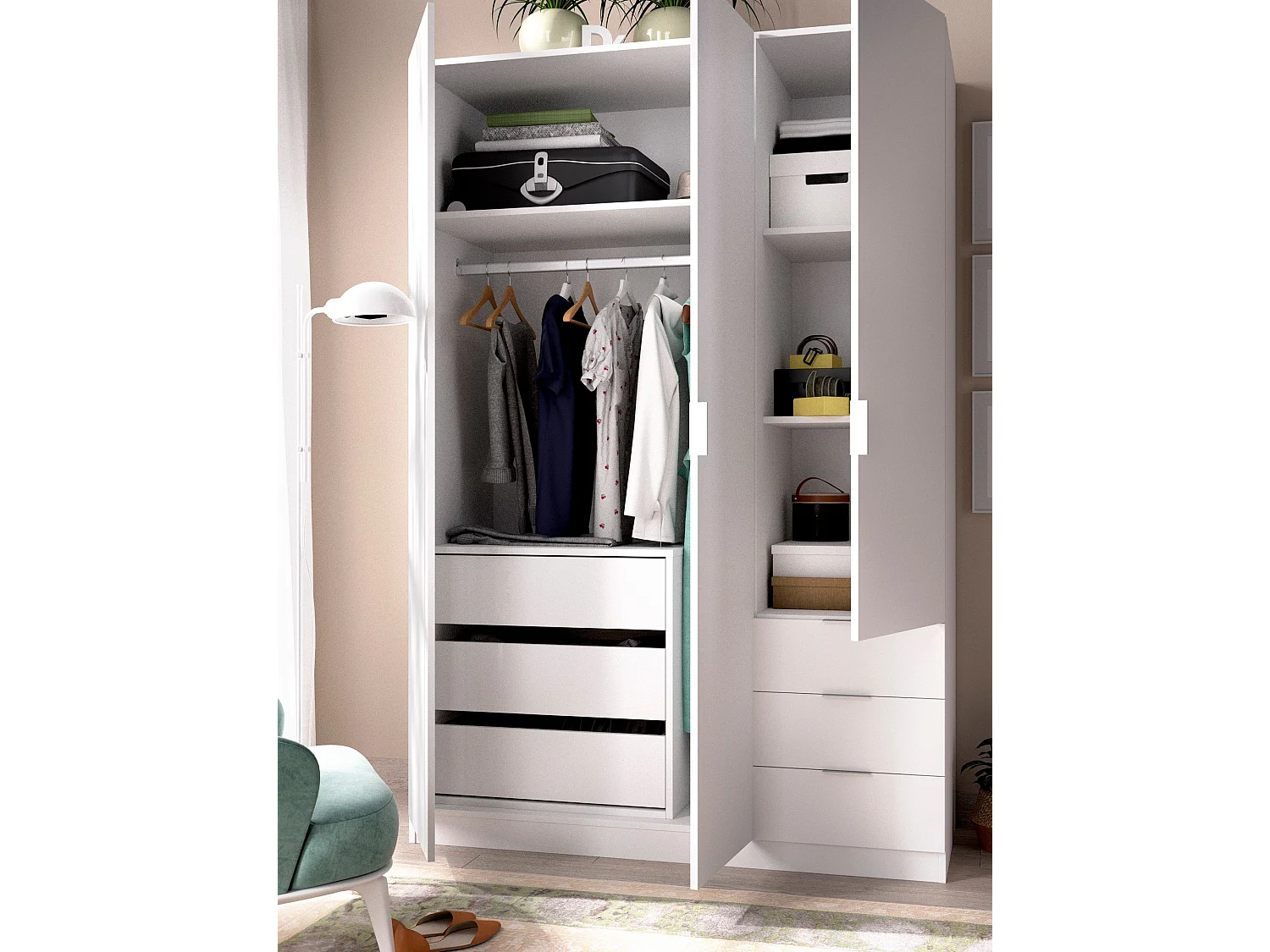Commode Vinson, Commode pour intérieurs de garde-robe, Commode de chambre avec 3 tiroirs, 60x40h60 cm, Blanc