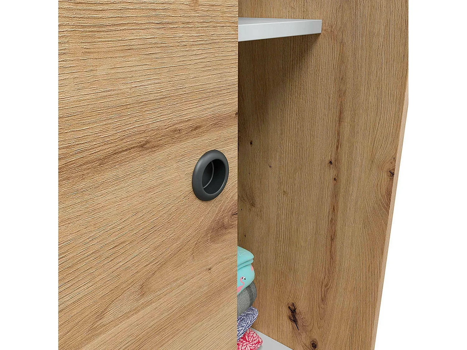 Armario Waterbury, Armario de dormitorio con 2 puertas correderas, Unidad con 4 estantes y barra para ropa, 120x50h200 cm, Roble Nudos