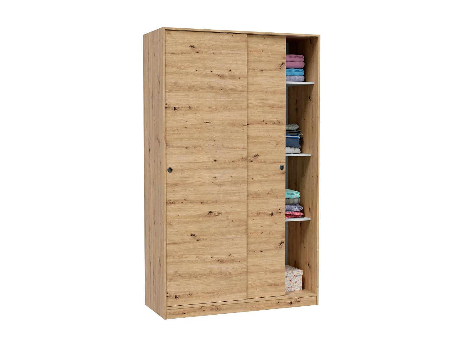 Armoire Waterbury, Armoire de chambre avec 2 portes coulissantes, Armoire avec 4 étagères et tringle à vêtements, 120x50h200 cm, Chêne Nodi
