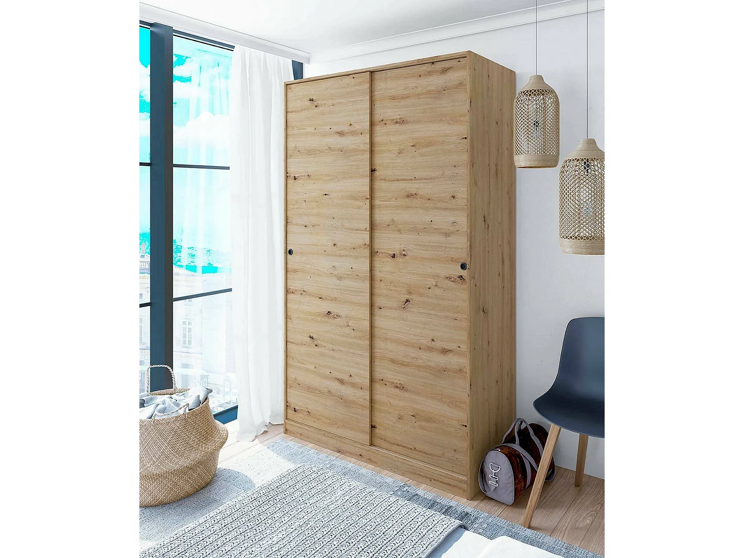 Dmora Guardaroba 2 Ante Waterbury 50x200h cm Marrone Rovere Nodi Appendiabiti 3 Ripiani, Armadio Camera da Letto 2 Ante