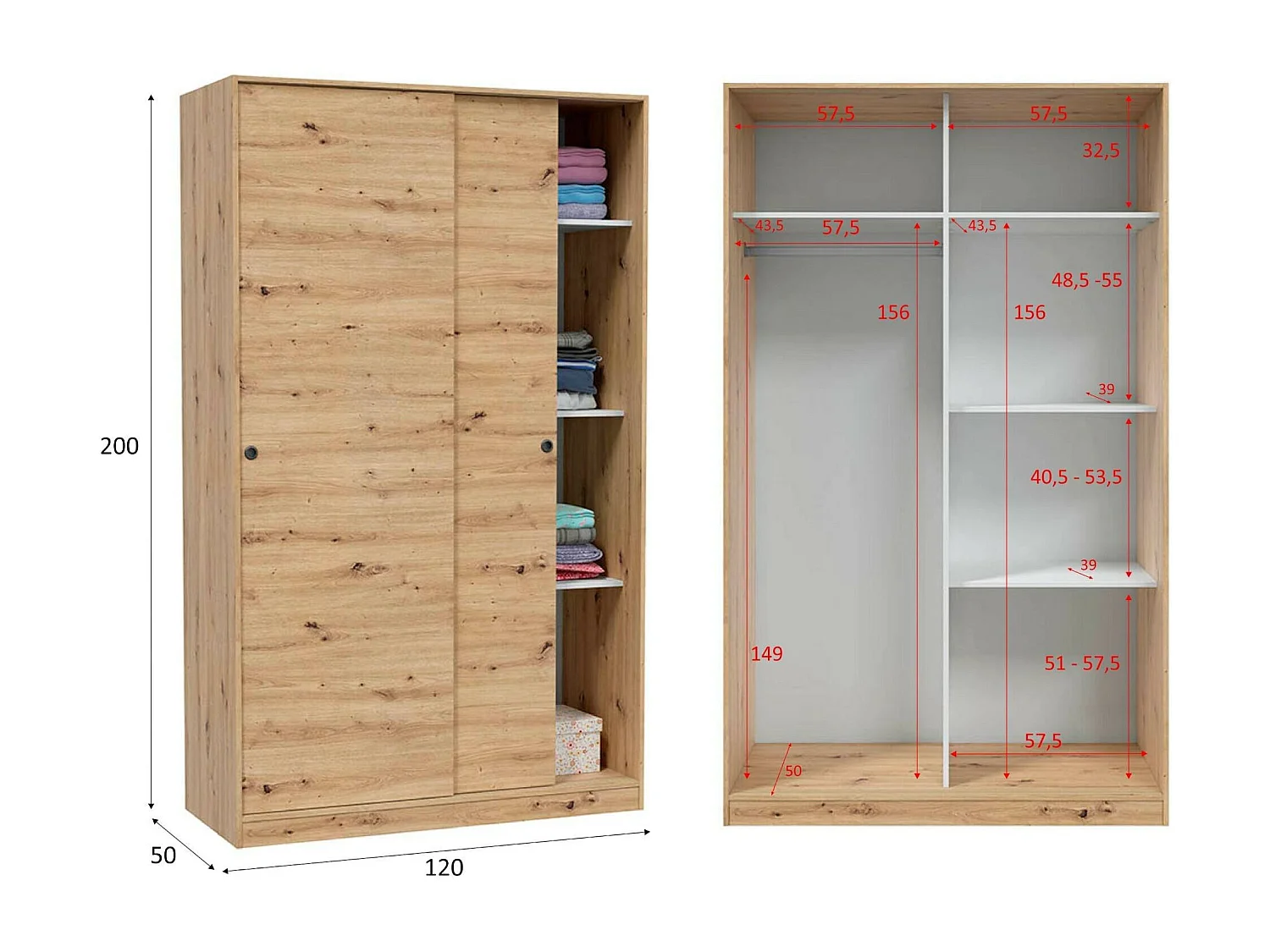 Dmora Guardaroba 2 Ante Waterbury 50x200h cm Marrone Rovere Nodi Appendiabiti 3 Ripiani, Armadio Camera da Letto 2 Ante