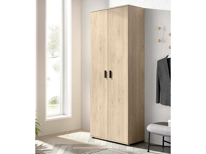 Armoire polyvalente Forcola, Armoire porte-balai multifonctionnelle, armoire 2 portes, 78x35h190 cm, Chêne