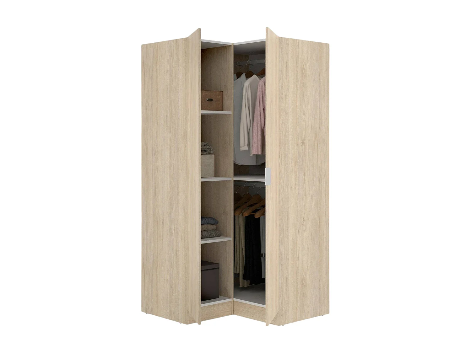 Kleiderschrank Elgon, Eckmöbel für Schlafzimmer, Eckschrank mit 2 Flügeltüren, 91x93h184 cm, Eiche