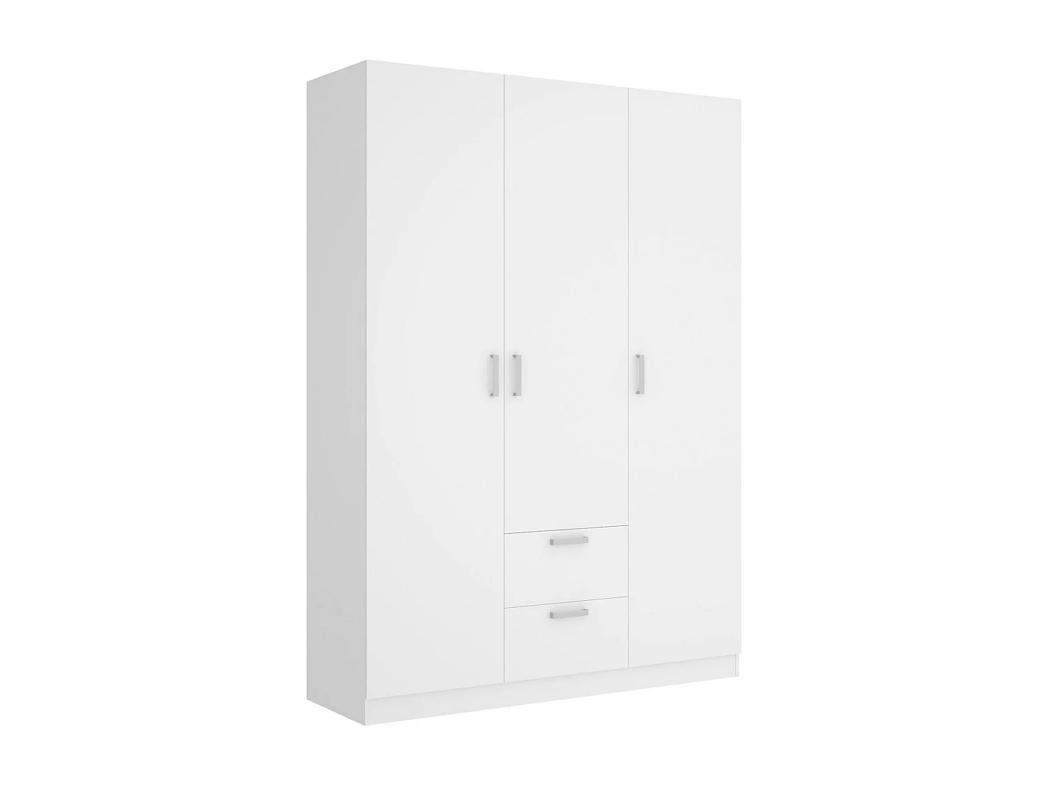 Argentella Armoire, Cintre pour chambre à coucher, Armoire avec 3 portes battantes et 2 tiroirs, 150x52h215 cm, Blanc