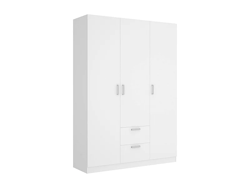 Argentella Armoire, Cintre pour chambre à coucher, Armoire avec 3 portes battantes et 2 tiroirs, 150x52h215 cm, Blanc