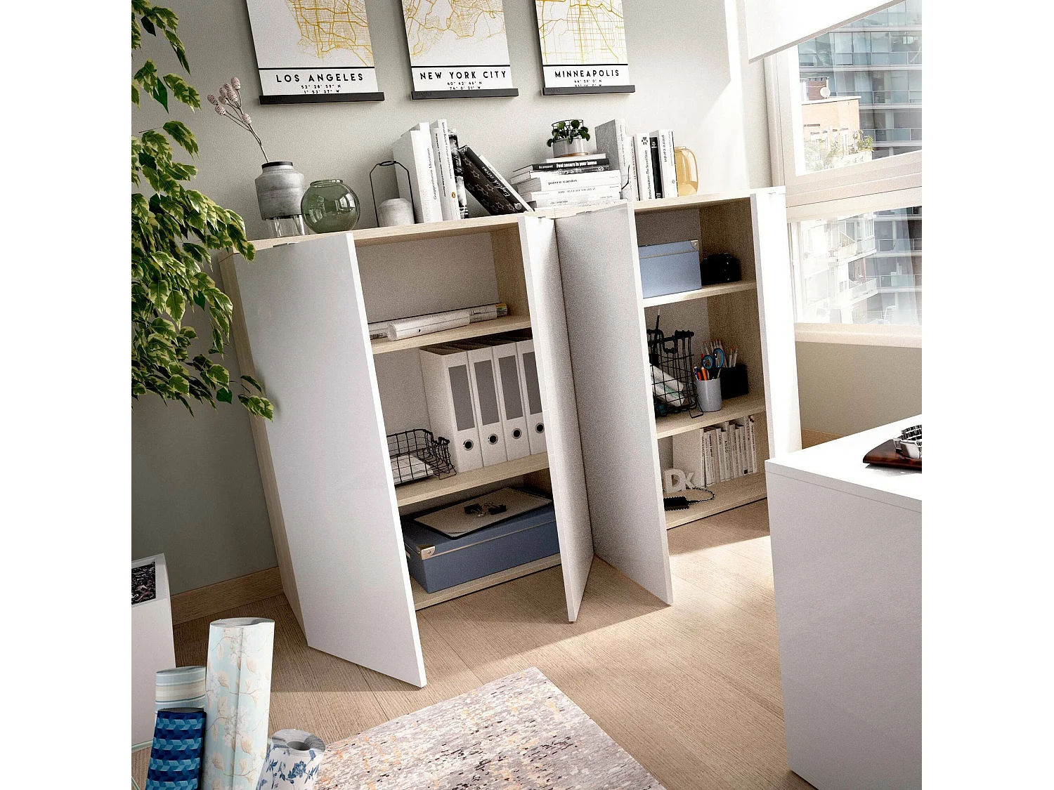 Dmora Armadio Multiuso 2 Ante Gaviola 40x96h cm Bianco 2 Ripiani 2 Ante, 3 Vani