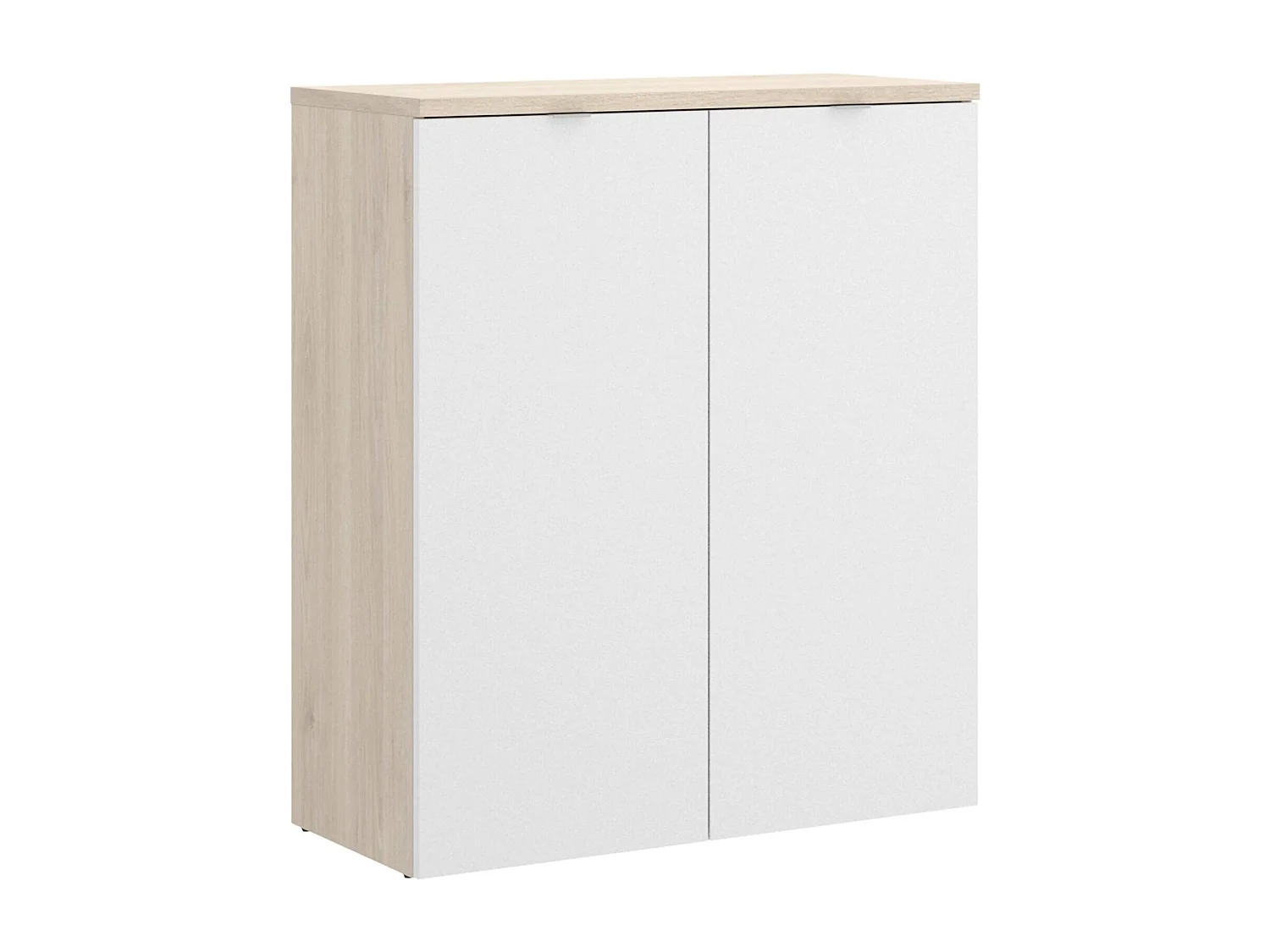 Mehrzweckschrank Gaviola, niedriger Multifunktionsschrank, Schrank mit 2 Türen, 79 x 40 x 96 cm, WeiÃŸ und Eiche