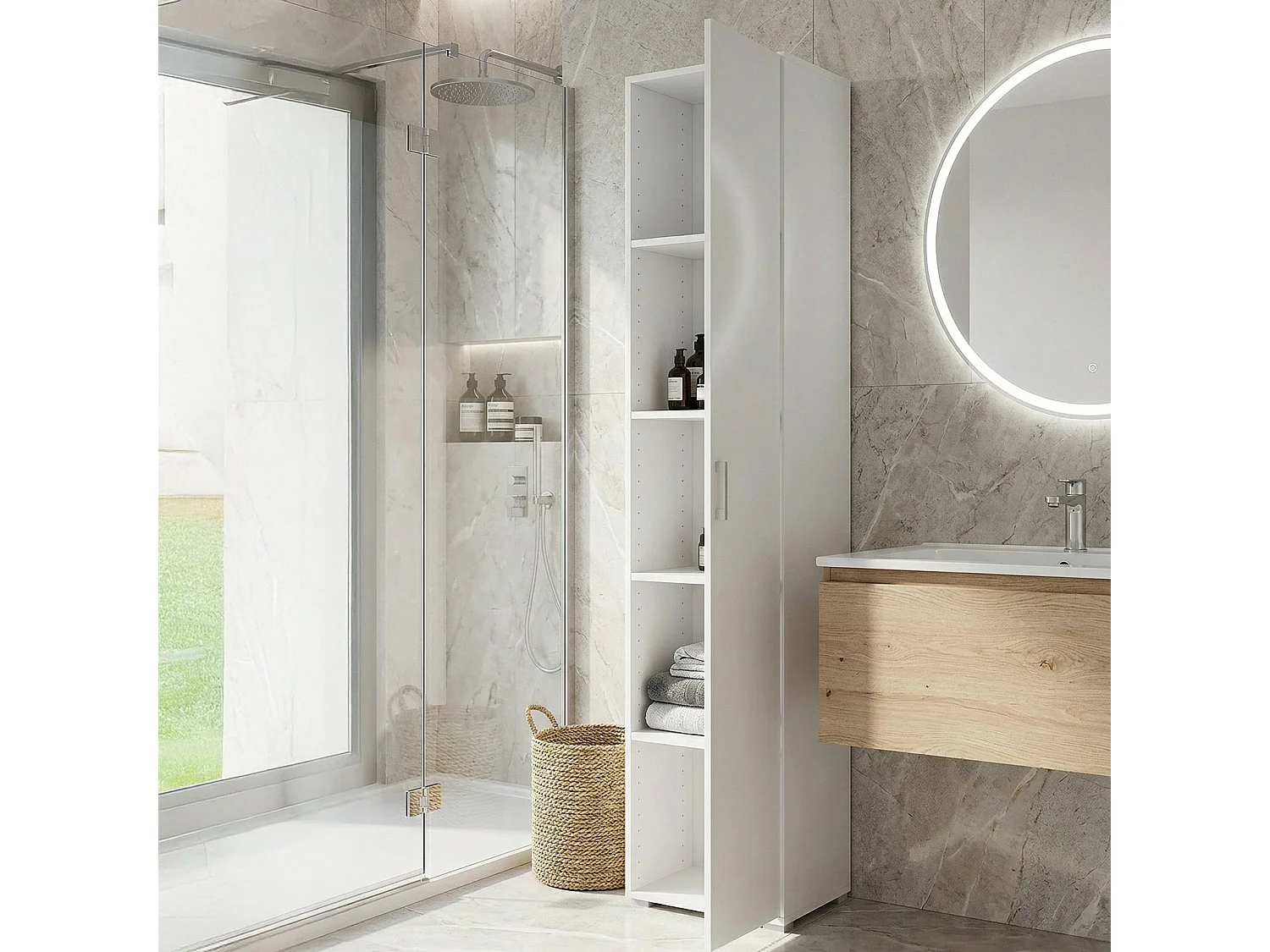 Armadio Multiuso 1 Anta Aloise, 4 Ripiani Made in Italy, 45x195h cm Bianco