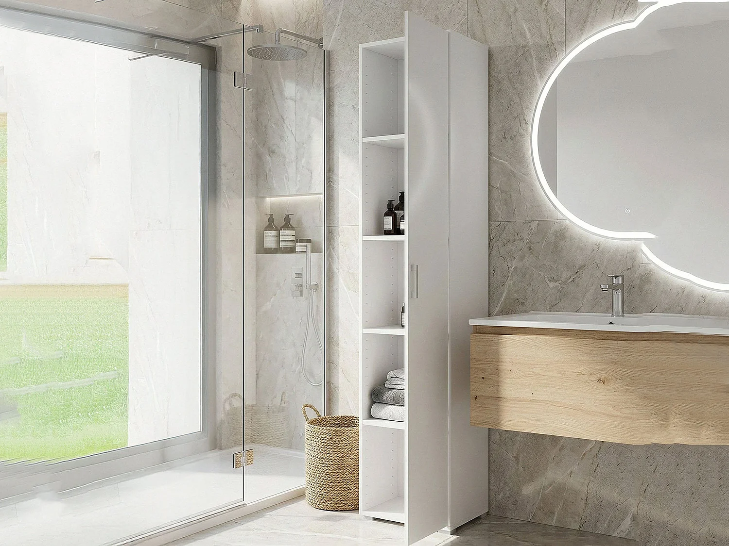 Armadio Multiuso 1 Anta Aloise, 4 Ripiani Made in Italy, 45x195h cm Bianco