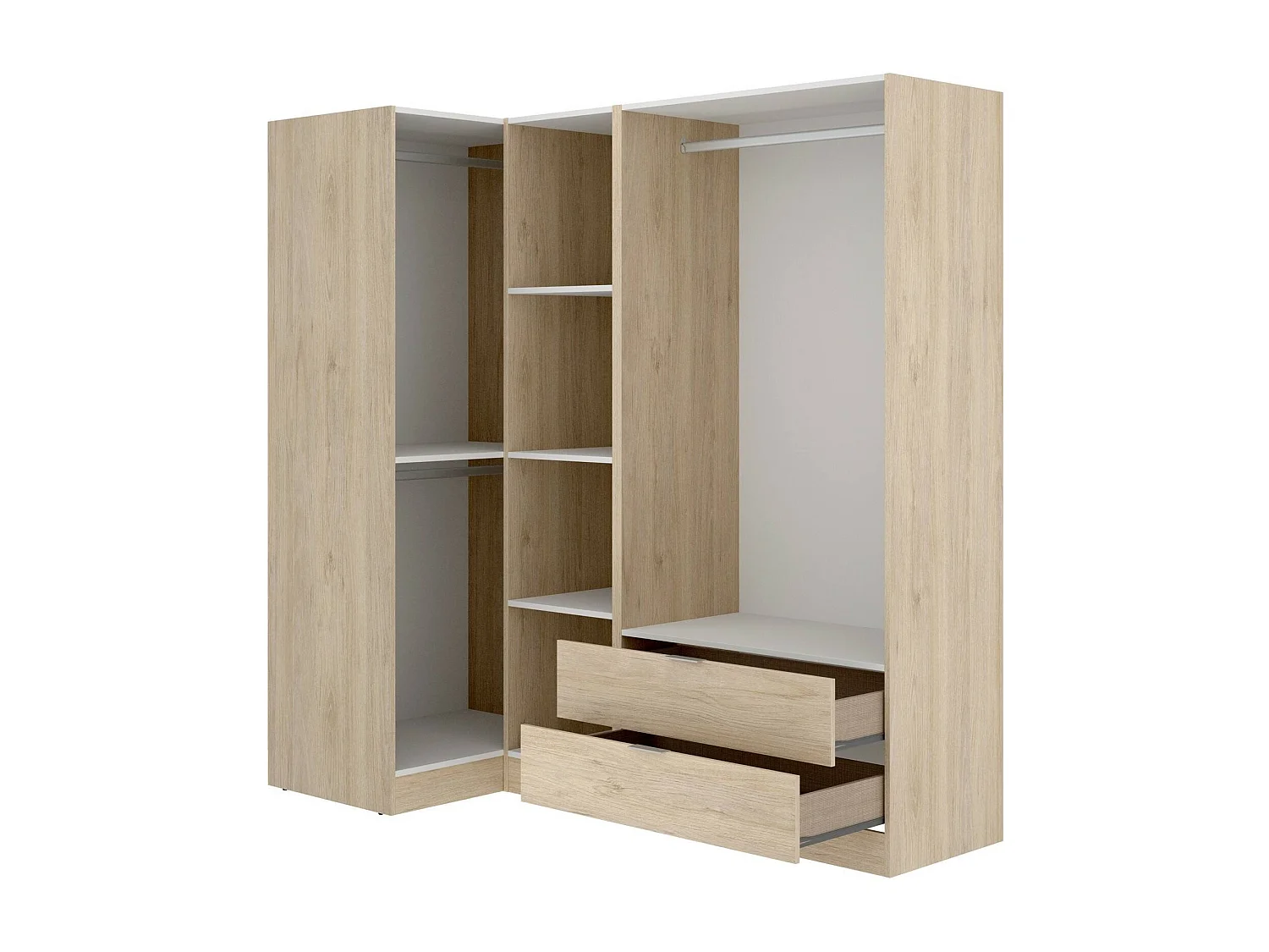 Armario Sillara, Mueble de esquina para dormitorio, Armario de esquina con 4 puertas batientes, 174x91h184 cm, Roble