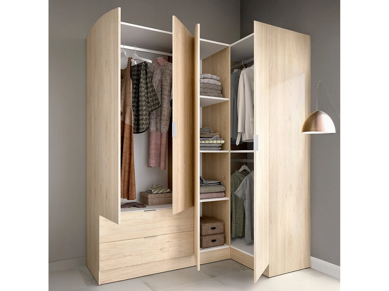 Dmora Guardaroba Grande Sillara 90.5x184h cm Marrone Rovere 2 Cassetti 4 Ripiani, Armadio Camera da Letto Appendiabiti