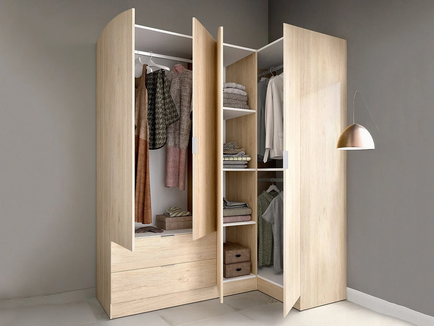 Dmora Guardaroba Grande Sillara 90.5x184h cm Marrone Rovere 2 Cassetti 4 Ripiani, Armadio Camera da Letto Appendiabiti