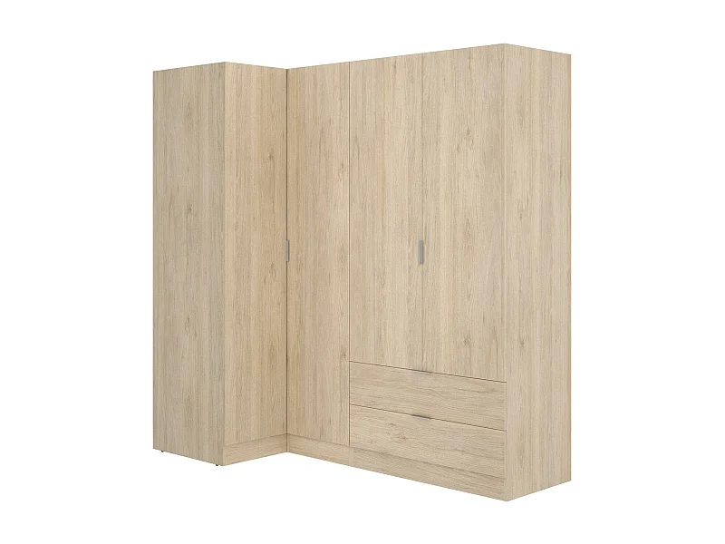 Armoire Sillara, Armoire d'angle pour chambre à coucher, Armoire d'angle avec 4 portes battantes, 174x91h184 cm, Chêne