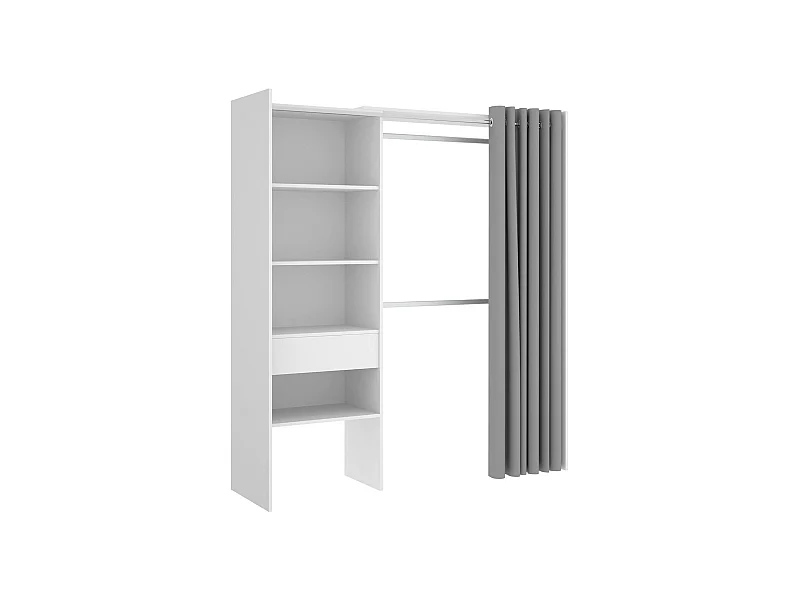 Armoire Wetterhorn, Structure pour dressing, Cintre ouvert, 160x50h205 cm, Blanc et Gris